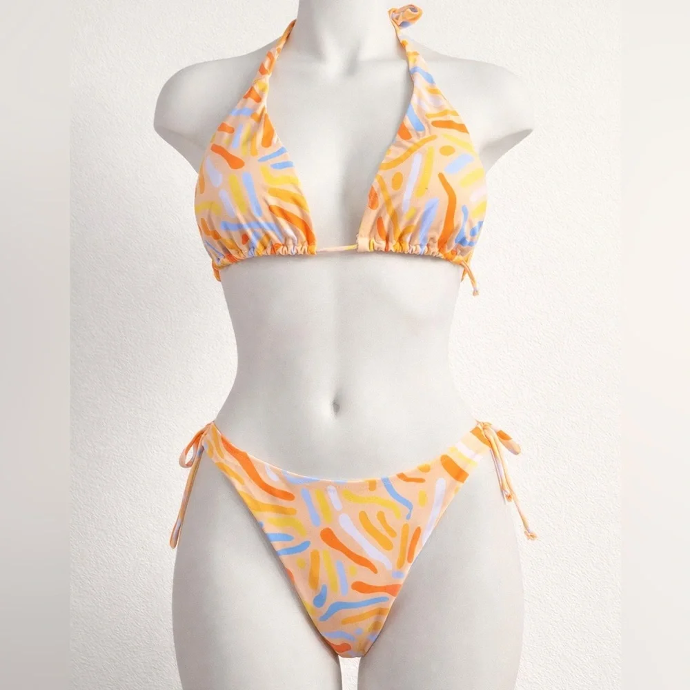 Aurielle Vibrant Orange and White Bikini Set - Picture 2 of 4